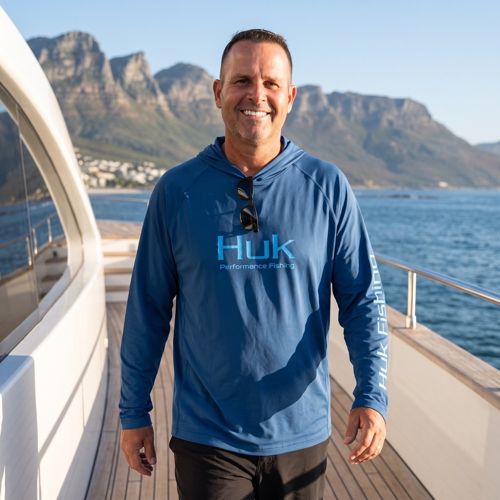 Huk Performance Fishing Mens Blue Long Sleeve Sun Protection Hoodie Shirt Size L